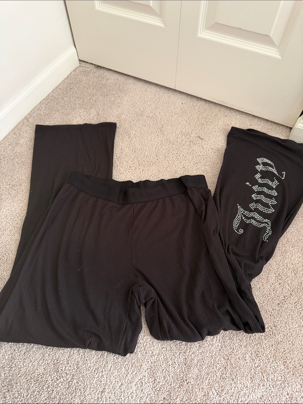 Juicy Couture Black Ribbed Lounge Pants with Embossed Waistband